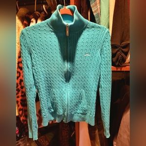Lauren Ralph Lauren women's zipper up cardigan sweater turquoise blue